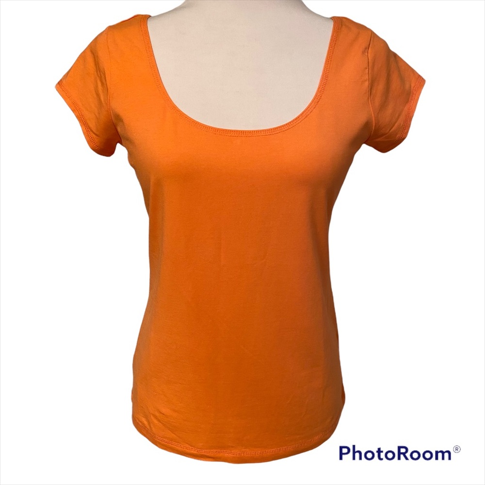 W By WORTH TOP TEE CAP SHORT SLEEVE SCOOP NECK ORANGE STRETCH SIZE S